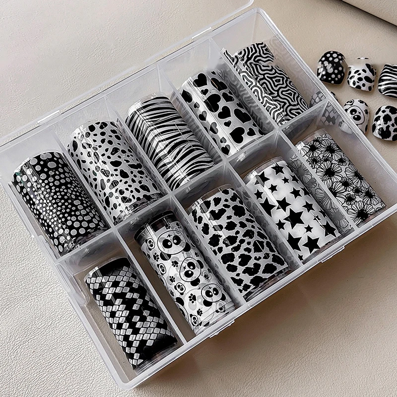 10 Rolls/Box Love Leopard Spots Nail Foils For Transfer Paper Abstract Stickers Sliders Nails Wraps Diy Nail Art Decoration