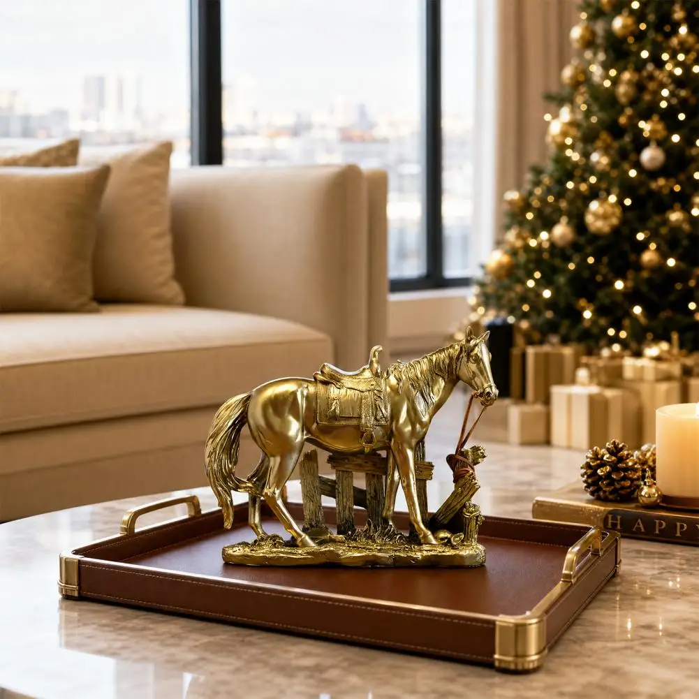 Pastoral Style Decoration Resin Horse Sculpture Horse Resin Figurine Sculpture Rustic Fence Decor Statue Galloping Pony for Room