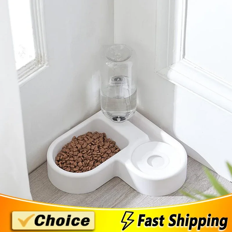 Pet Cat Feeder Bowl Dog Automatic Water Double Bowls Food Wall Corner Save Space Cats Bottle Drinking Kitten Dogs Products