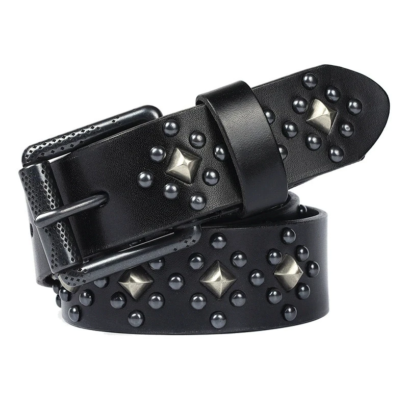 Genuine Cow Leather Bling Rhinestones Studded Belt For Girls Punk Rapper Luxury Ceinture Rivet Cowgirl Cowboy Cool Belts