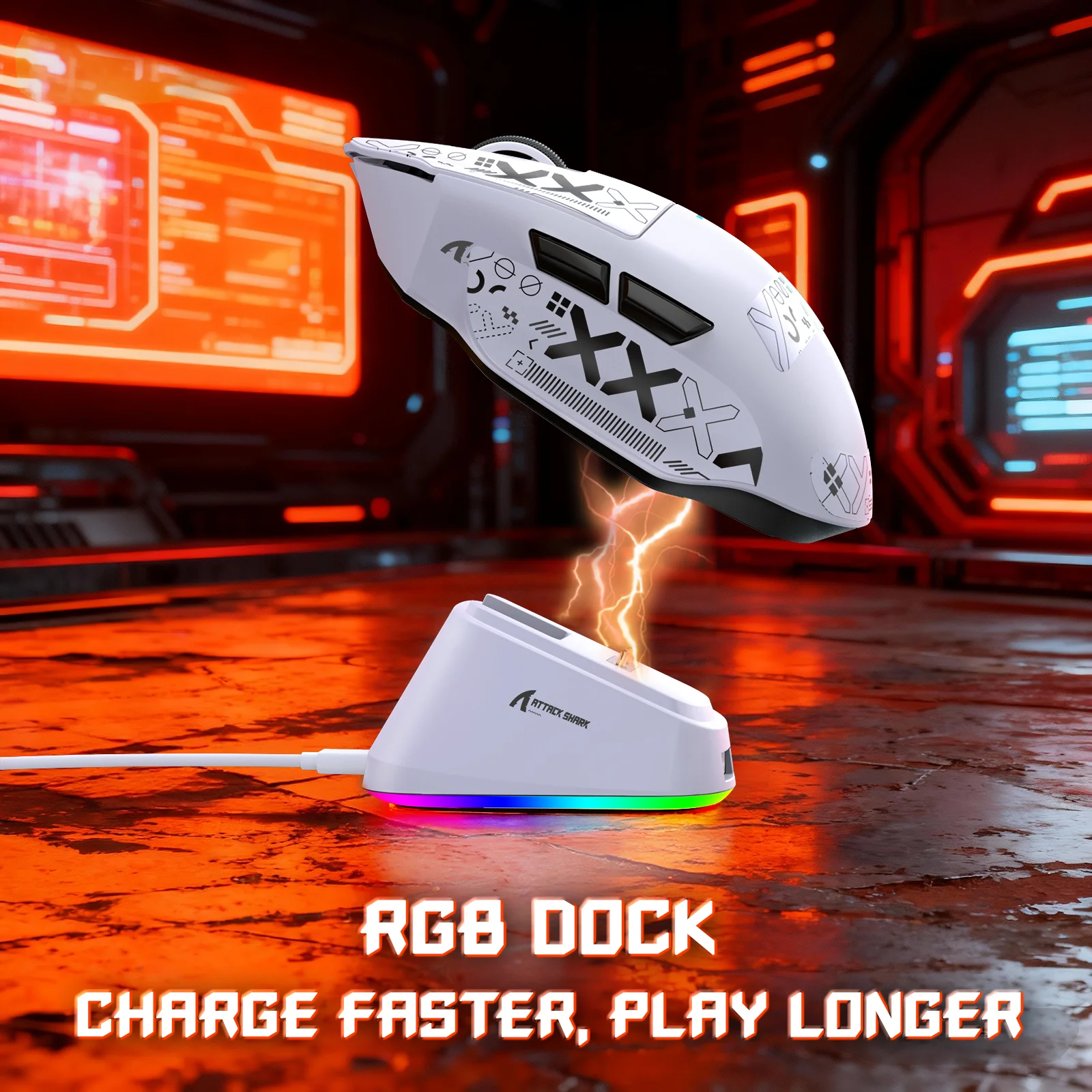 ATTACK SHARK V6 65g Superlight Wireless Gaming Mouse with RGB Magnetic Charging Dock,BT/2.4GHz Wireless/Wired Mouse 1K Polling,P