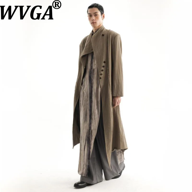 

WVGA Autumn Winter New Man Tide Chinese Style Frayed Trendy Jackets Niche Chic Casual Long-Length Trench Coats Streetwear W14952
