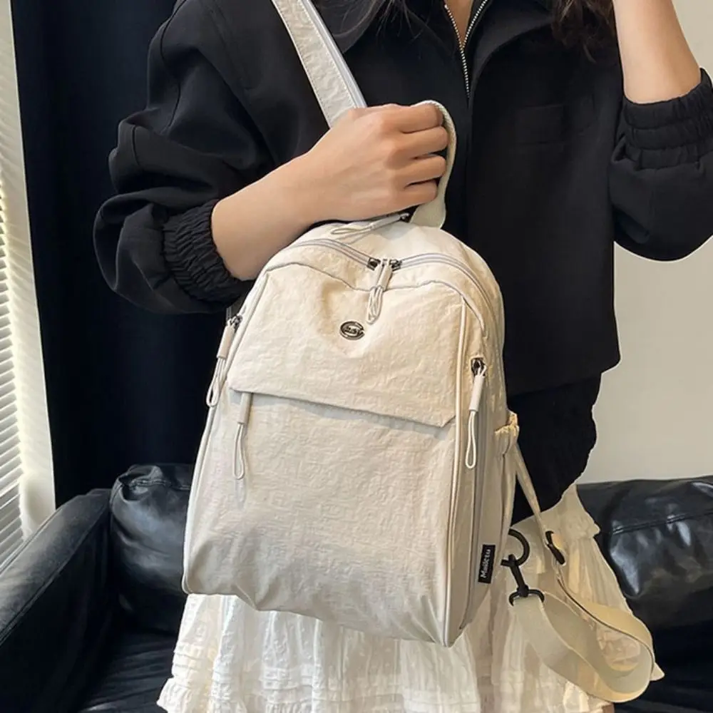 Mochila de tecido oxford de cor sólida, nylon, leve, casual, crossbody, alça ajustável, leve, mochila de viagem