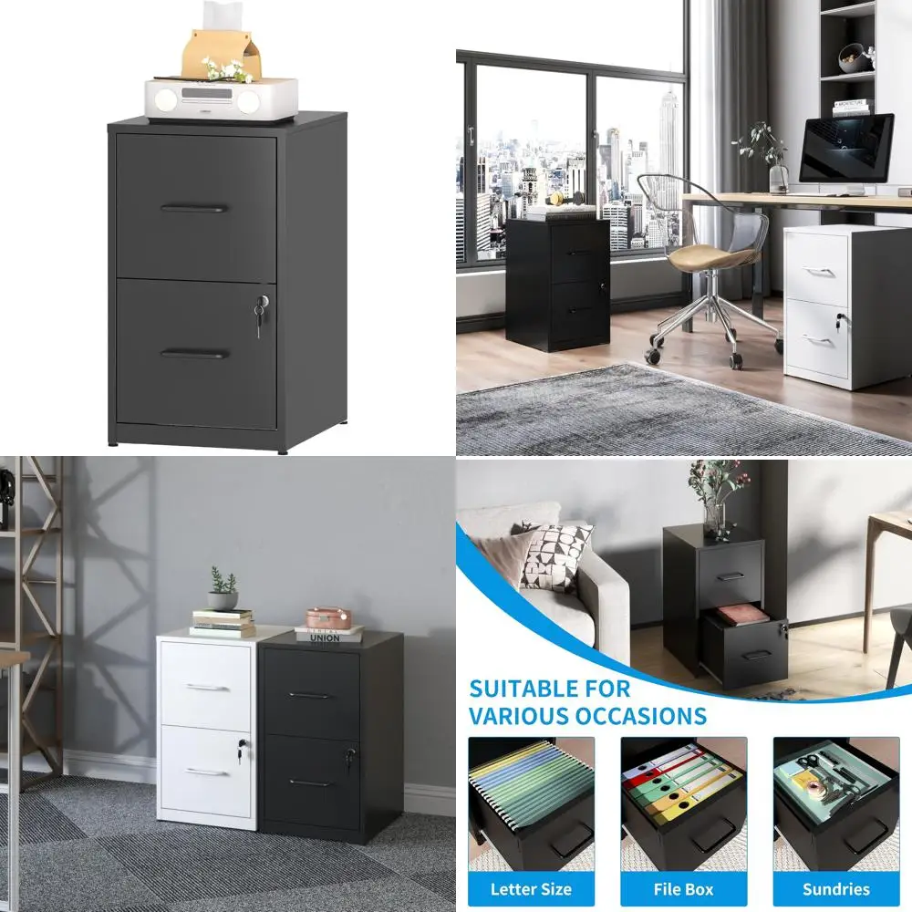 

Metal Vertical 2-Drawer File Cabinet for Home Office, Under Desk Storage, Small Locking Cabinet, Easy Assembly, Secure Filing So