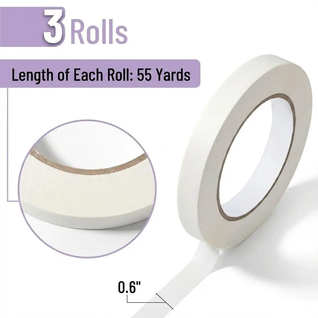 Masking Tape 3-Pack 0.6in x 50yds, Beige, Easy Tear, Acid-Free, Write-On, for Painting & Labeling