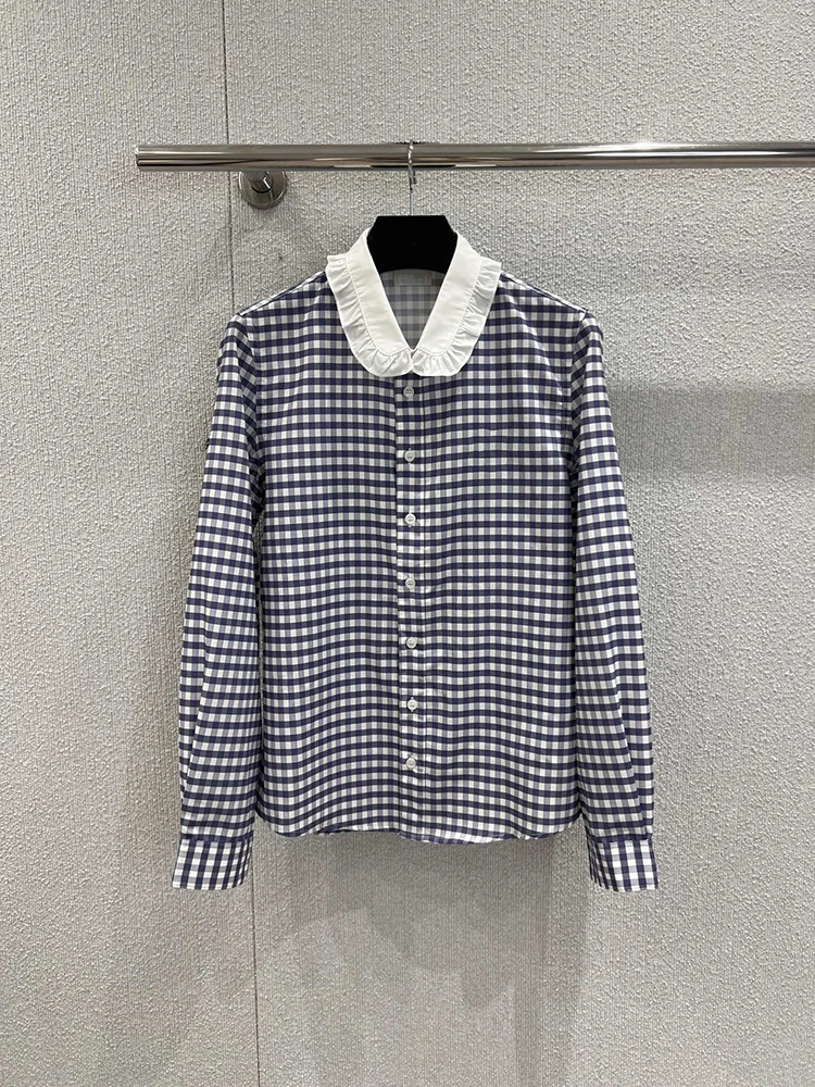 

SVORYXIU 2025 Winter New Style Daily Doll collar Grid Shirt Women's Fashion Cardigan Vintage100%Cotton