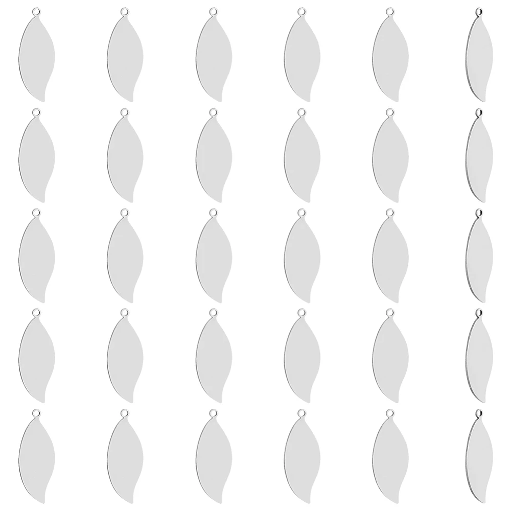 30pcs Stainless Steel Flat Leaf Pendants Metal Stamping Blank Tags Manual Polishing Leaves Charms for Necklace Bracelet Earring