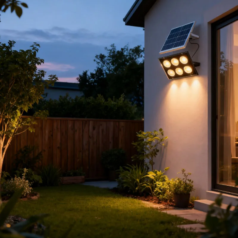 Solar Powered Flood Light with Remote Control, IP65 Waterproof Outdoor Solar Light for Garden Yard Garage Stairs​