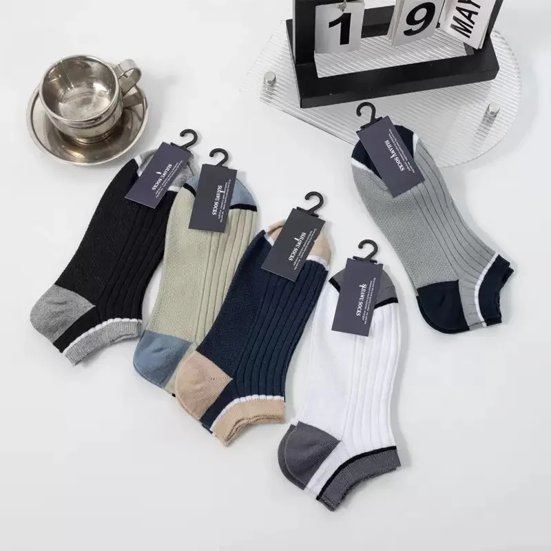 5 Pairs Men's Ankle Socks Set Summer Thin Sports Socks Simple Versatile Ankle Socks Wholesale Breath Sweat Absorbing Odor Proof
