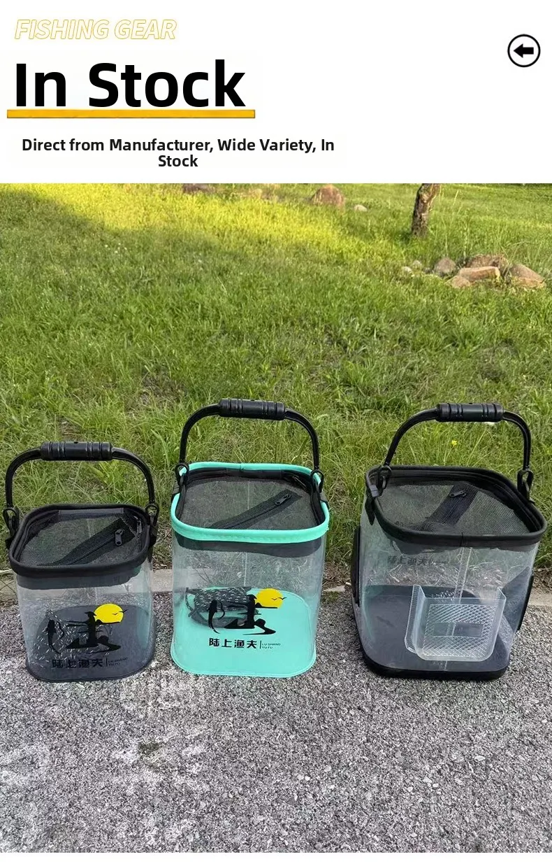 Zusammenklappbarer Transparenter Angeleimer mit 6m Seil & Anti-Sprung-Netz, Robuster Tragbarer Lebendfischbehälter, Outdoor Mini-Fischaufbewahrung – Detail 5