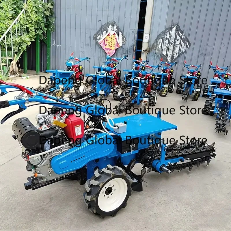 Walk Behind Portable Chain Soil Ditching Equipment Farm Irrigation Cable Laying Trenching Machine