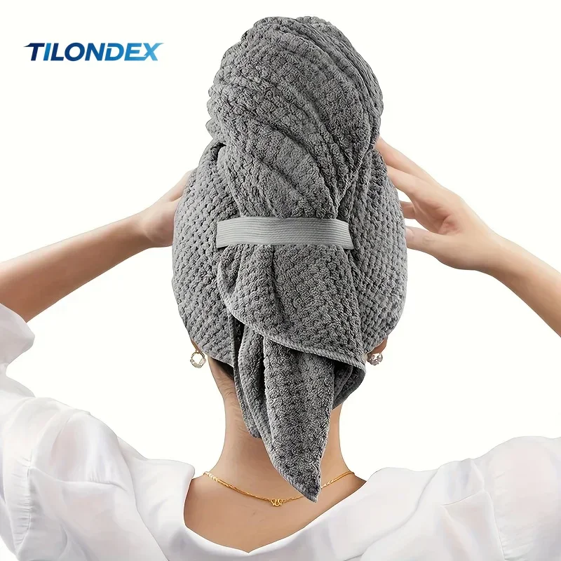 TILONDEX Microfiber Hair Towel Large Wrap Quick Dry Hair Towel Wrap Elastic Band Ultra Absorbent Soft Hair Towel Wrap Turban