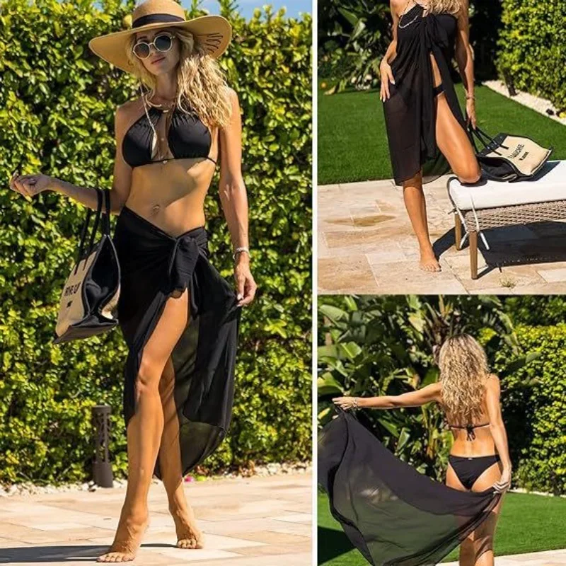 Women's Sarong Swimsuit Smock Chiffon Long Bikini Wrapped Transparent Beach Swimsuit Beach Bikini Women Sexy Belly Dance Skirts