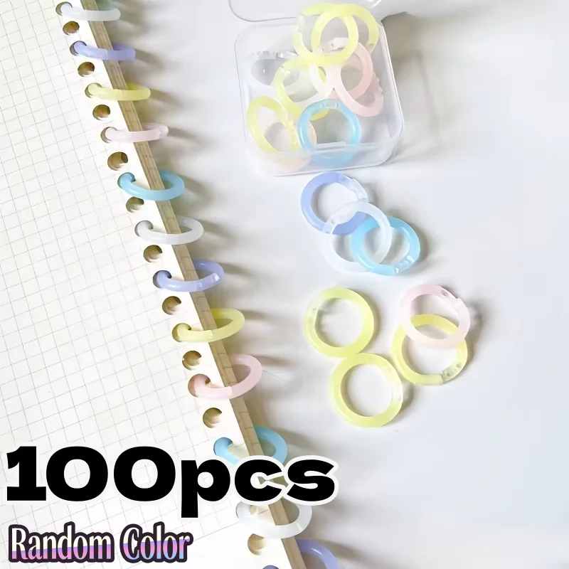20/100pc Colorful Loose-leaf Ring Assembly Binding Coil Plastic Detachable Punch Ring Buckle File Organization Office Accessorie