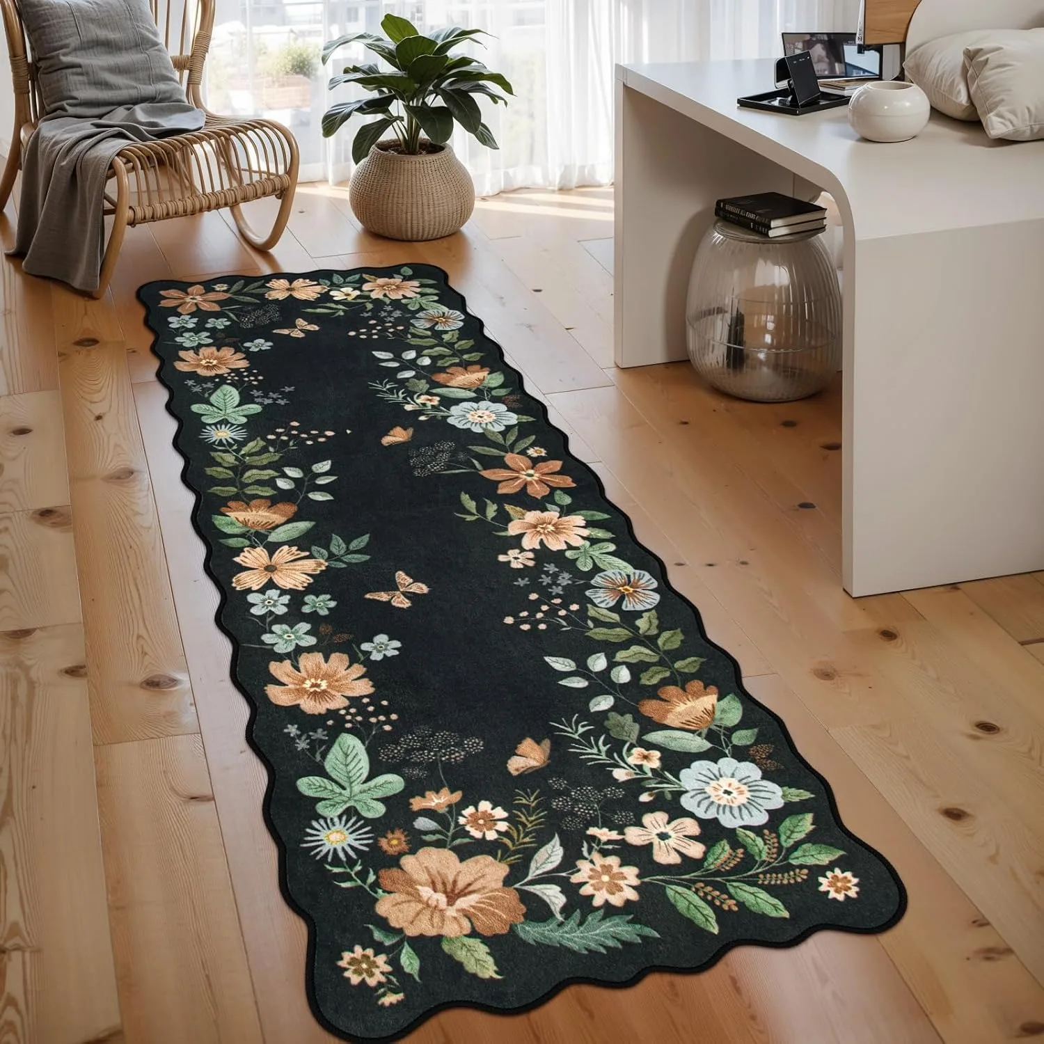 Hallway Floor Mat Stair Aisle Bedroom Bedside Long Strip Mats Machine Washable Foldable Carpet Colorful Floral Style Rug 복도 카펫