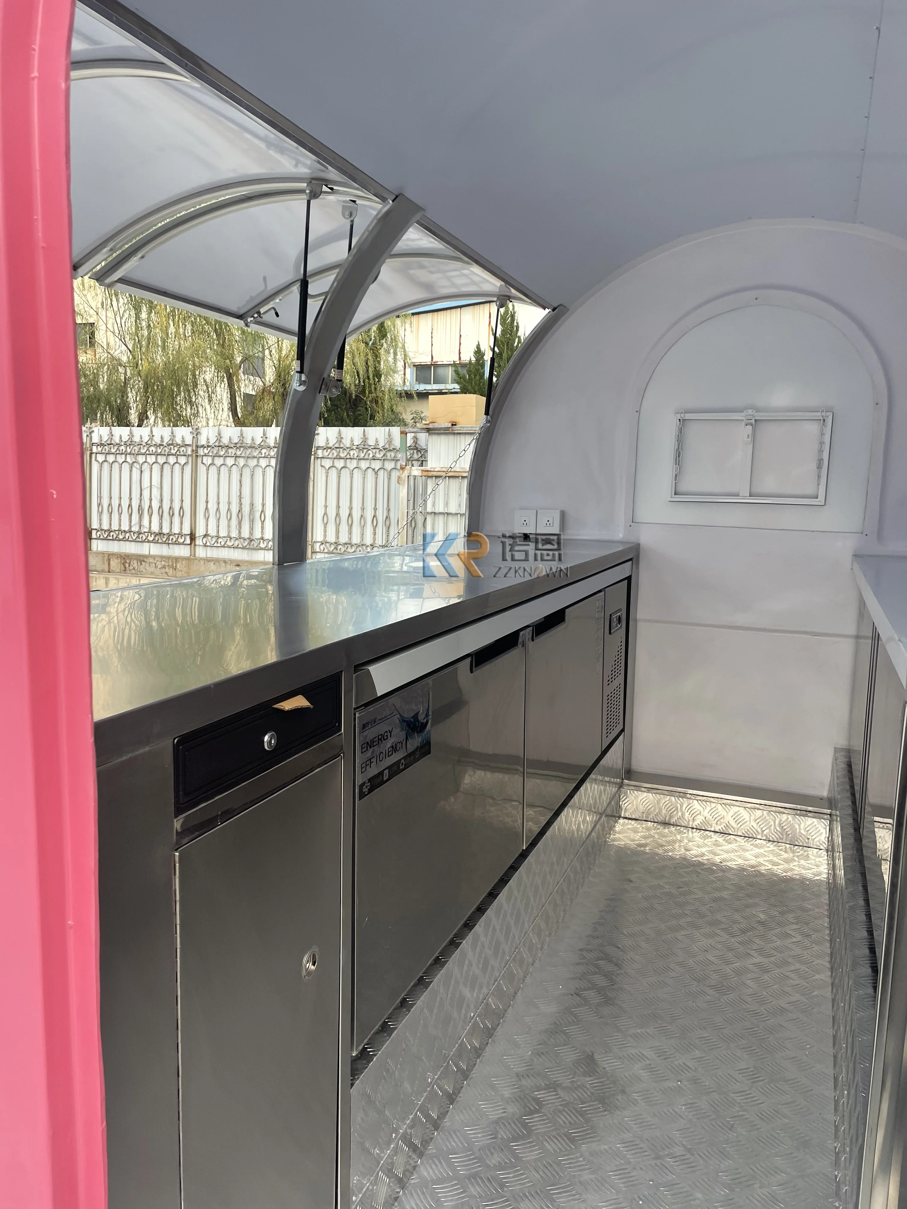 Chiosco per alimenti all'aperto Carrelli per caffè Distributore automatico di alimenti Hotdog Rimorchio da campeggio Carrello per alimenti mobile in acciaio inossidabile in vendita