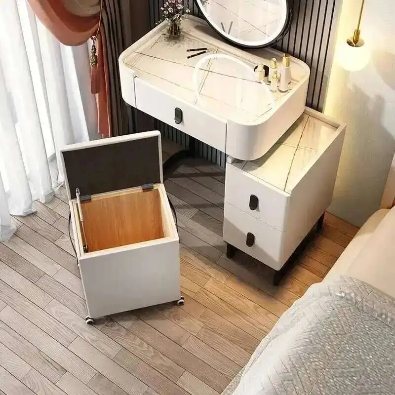 Stool Space Modern Light Luxury Makeup Vanity Chairs Bedroom Backrest Chair Wood Ottoman Storage Living Room Saving Furniture Z