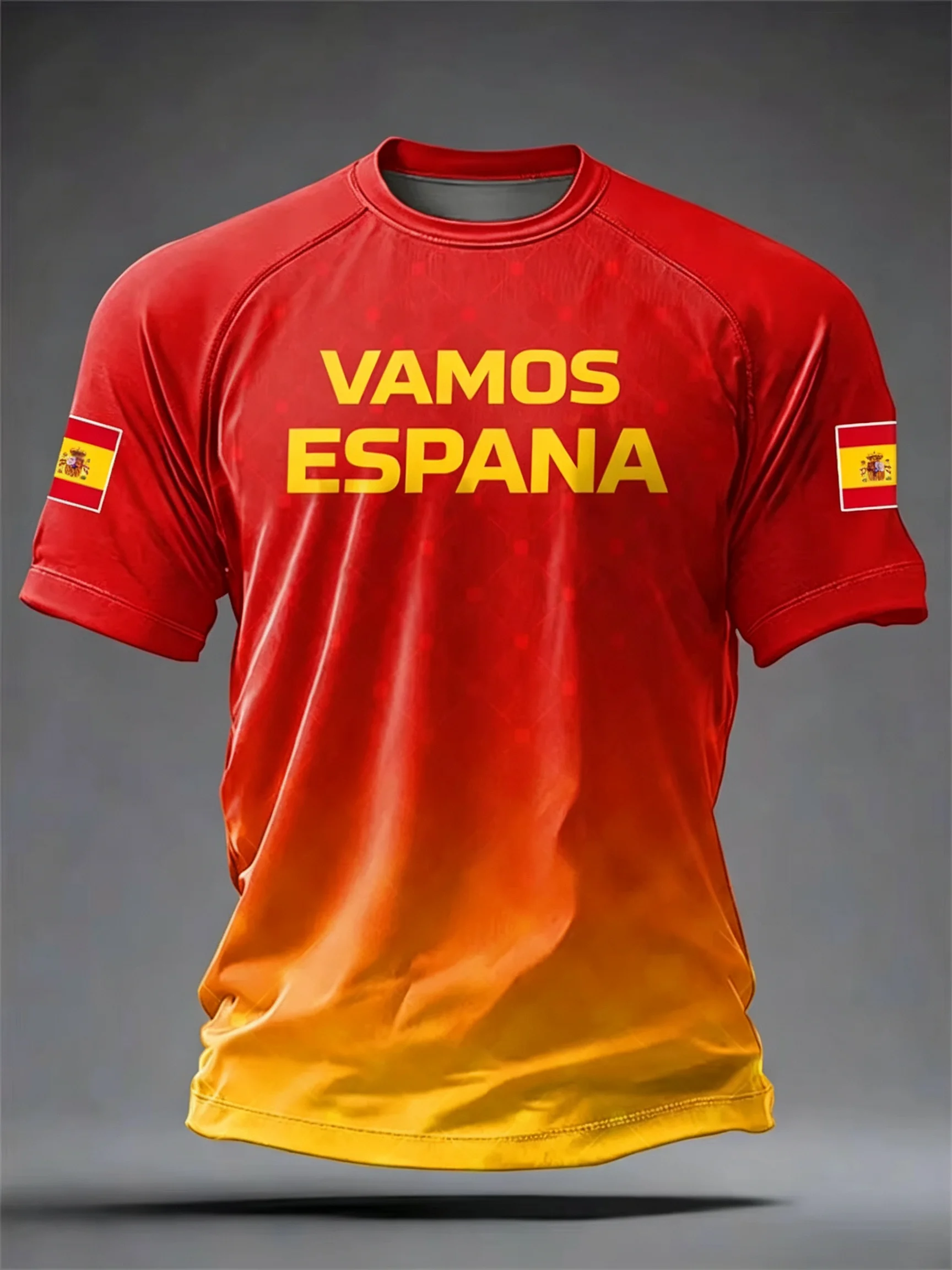 Men's short-sleeved comfortable football T-shirt, Spain team red and yellow color matching printed fan jersey
