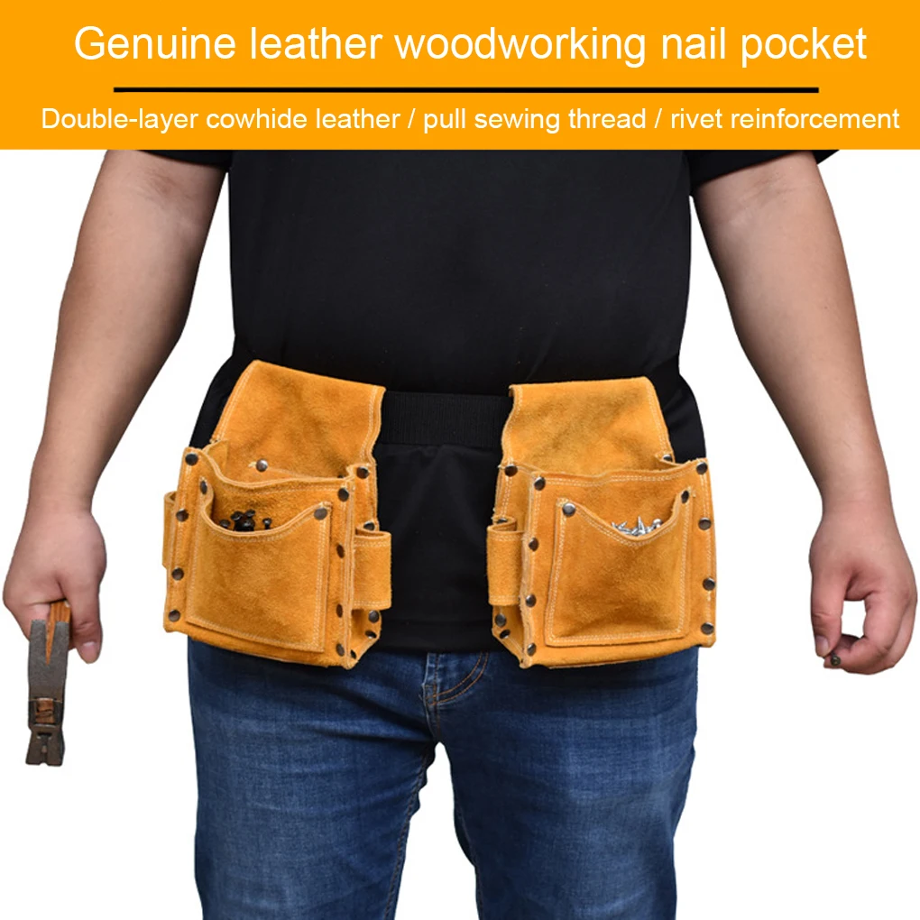 Waist Pouch Belt Leather Tool Belt Quick Release Buckle Carpenter Construction Work Apron Tool Storage Pouch Belt Hand Tool