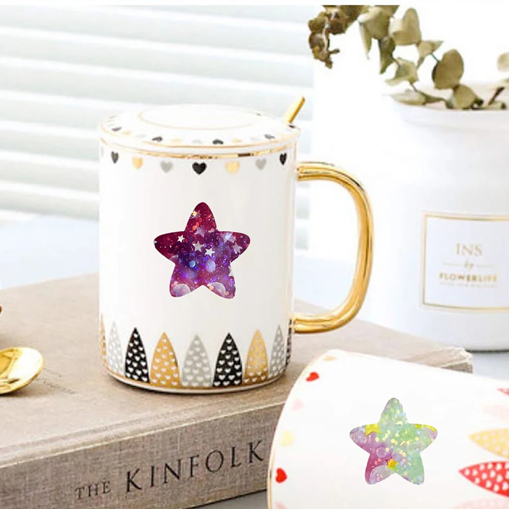 500pcs/롤 다채로운 반짝이 스타 만화 스티커 귀여운 어린이 장식 스티커 DIY 노트북 전화 일기 아이 보상 데칼 장난감