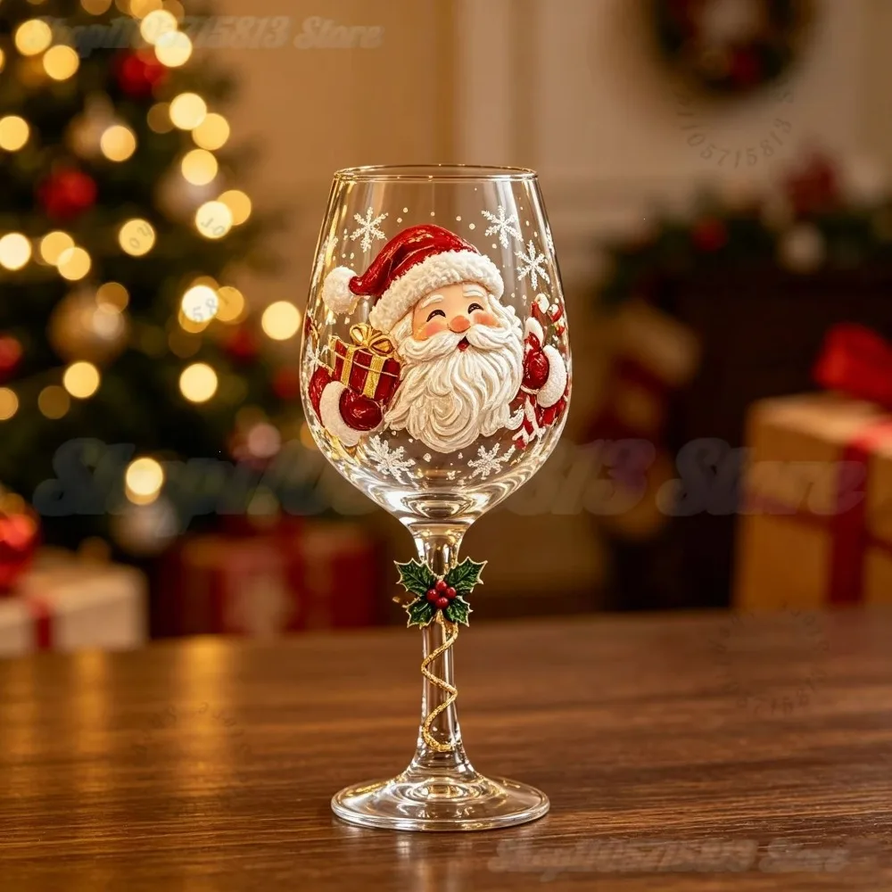 Novelty Christmas Wine Glasses Single 6Pcs Gift Box Set Christmas Stocking Tree Wreath Goblet for Christmas Party Decoration