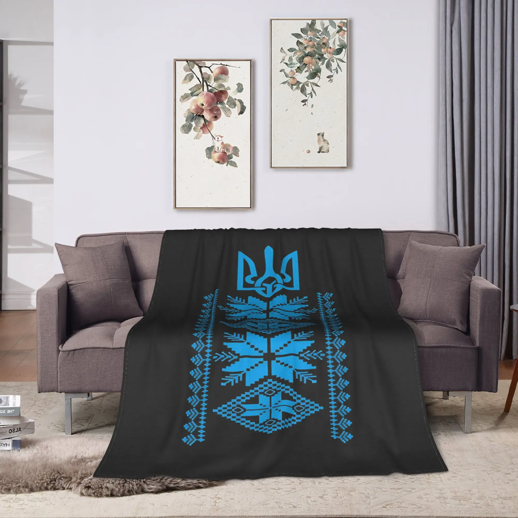 Ukrainian Vyshyvanka Blanket  Warm Soft Novelty Plush Throw Blanket For Girls Boys Couch Chair Sofa Flannel Bedspread Bed Cover