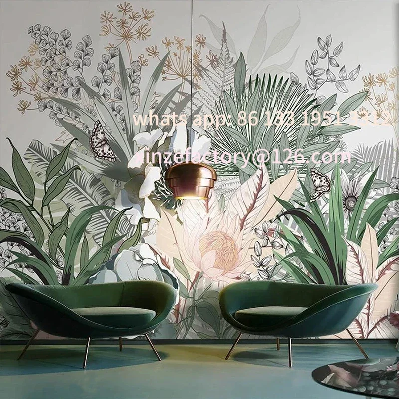 

Customizable Custom Mural Wallpaper Nordic Hand Painted Tropical Plants Rainforest Leaves Abstract Plant Indoor Background Wall