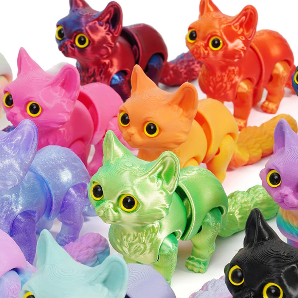 3D Printed Toys Animals Cats Figures Model Multi-joint Movable Ornament Decorative Desktop Creativity Novelty Kids Gifts Toy