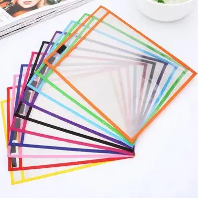 

30pcs Reusable Dry Erase Pockets Pvc Clear Write Wipe Pockets For Office School Assorted Colors With Pen Holder