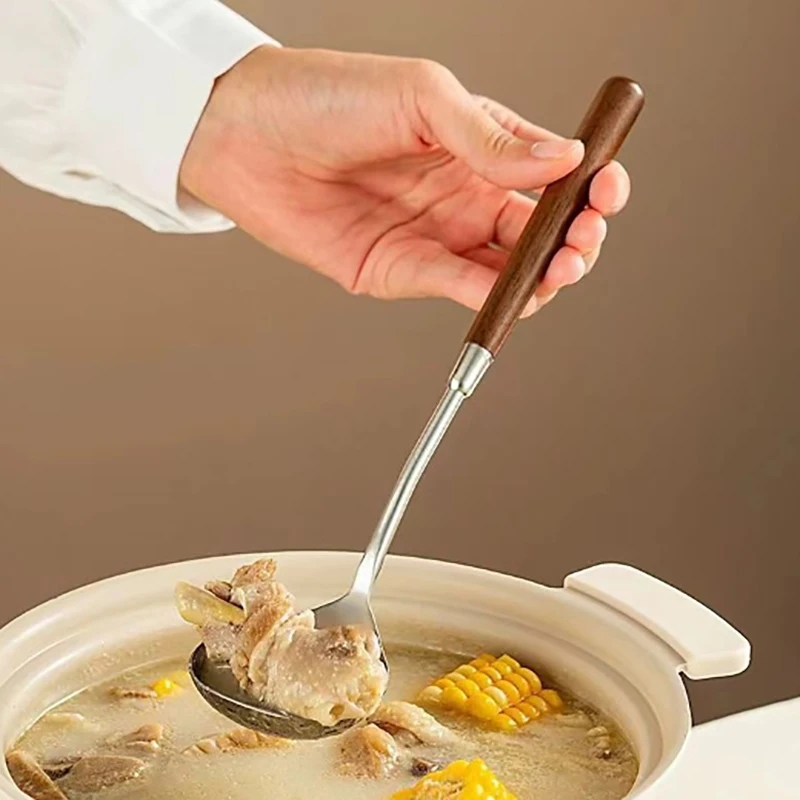 Cuillère à manche de brochure en acier inoxydable, filet, rouge, doré, long manche, remuant, cuillères à dessert, accessoires de cuisine, gadgets