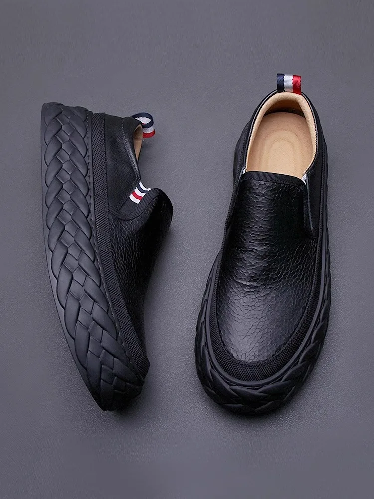 Spring men\'s shoes 2024 new real cowhide thick soled board shoes breathable comfortable casual shoes men soft soled sports shoes