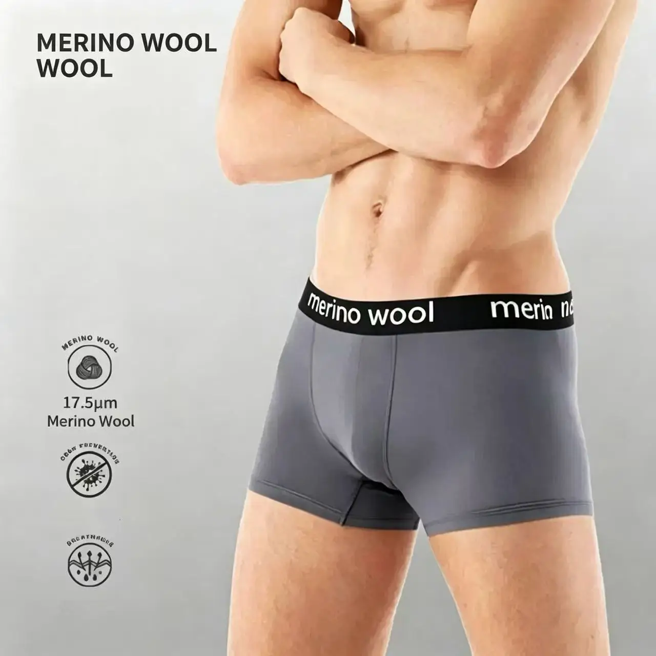 100% Merino Wool Men's Blend Boxer Briefs Men Merino Wool Underwear Boxers Breathable Comfortable Pouch Moisture Wicking