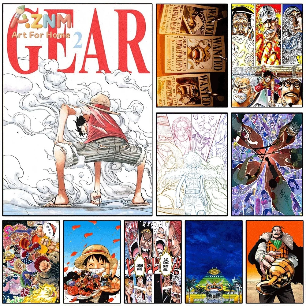 One Piece Anime Canvas Wall Art No Frame Luffy Gear 2 Wanted Poster Crocodile Doflamingo Straw Hat Pirates Manga Print Paintin