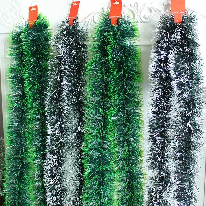 40/2m Artificial Christmas Tinsel Ribbons Xmas Tree Hanging Pendents Ornaments Green Cane Ribbon Garland Wreath Home Party Decor