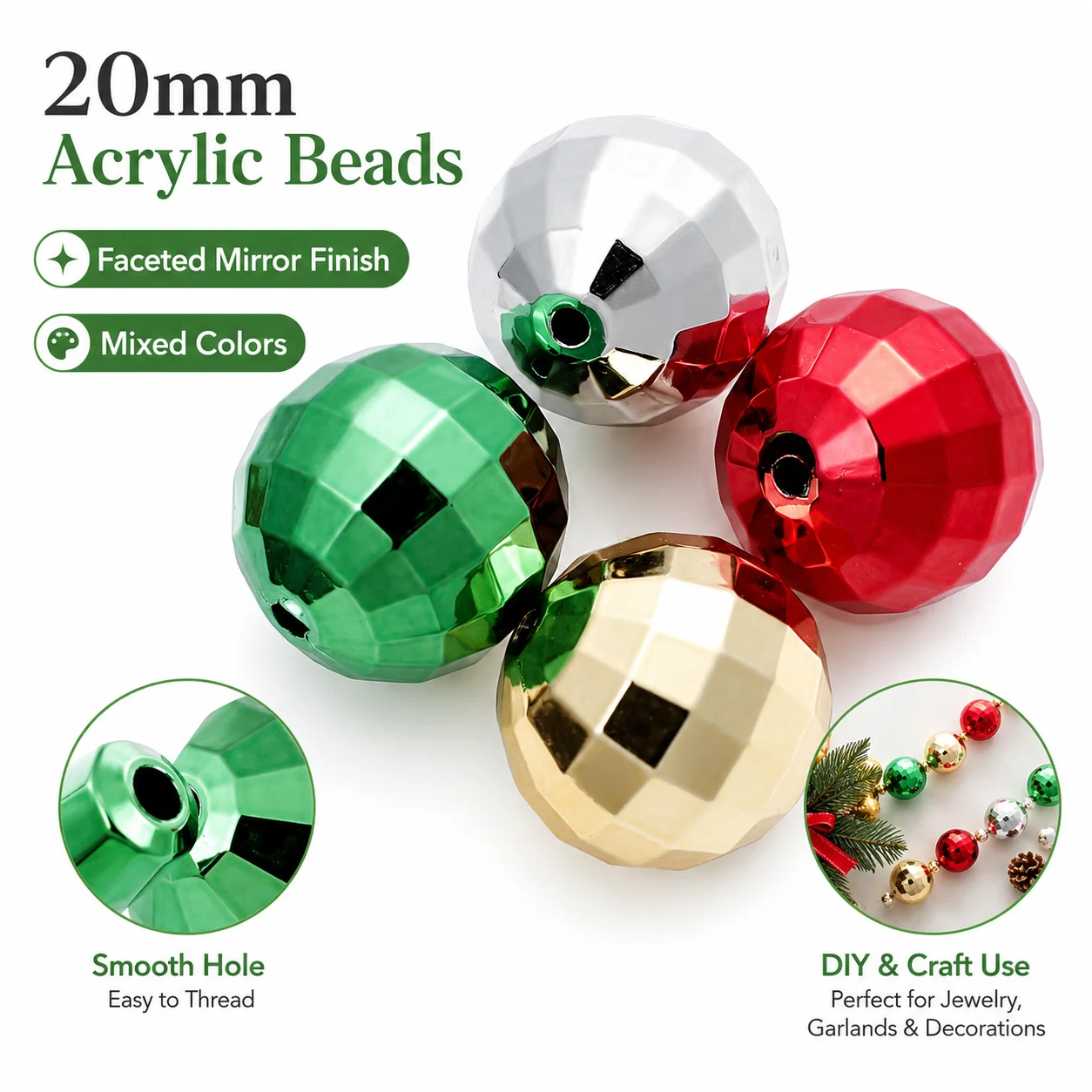 20mm 10 Stück UV-elektroplattierte facettierte Acrylperlen, runde lose Abstandsperlen für Weihnachten, für DIY-Schmuckherstellung und Bastelbedarf – Detail 2