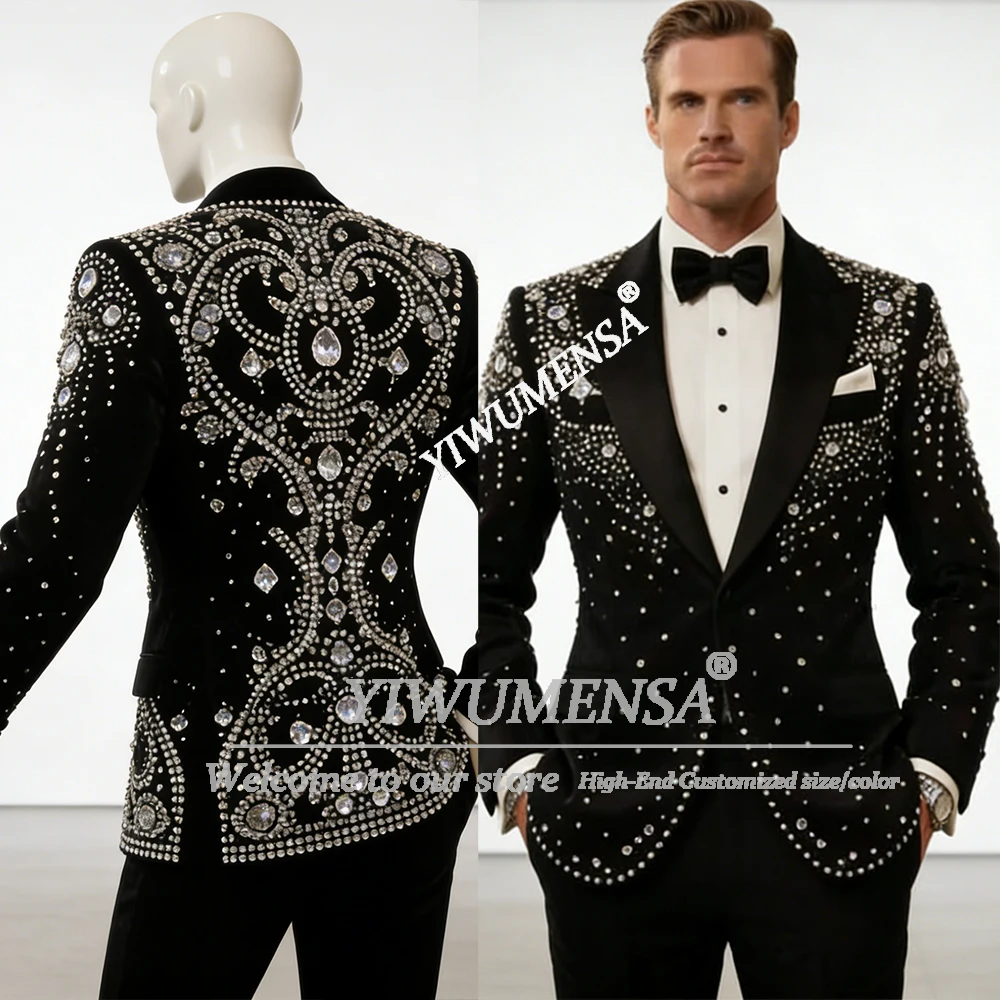 

Роскошные мужские костюмы с камнями из бисера, комплект из 2 предметов, однобортный пиджак для жениха, брюки, индивидуальные свадебные смокинги для жениха Trajes Para Hombre