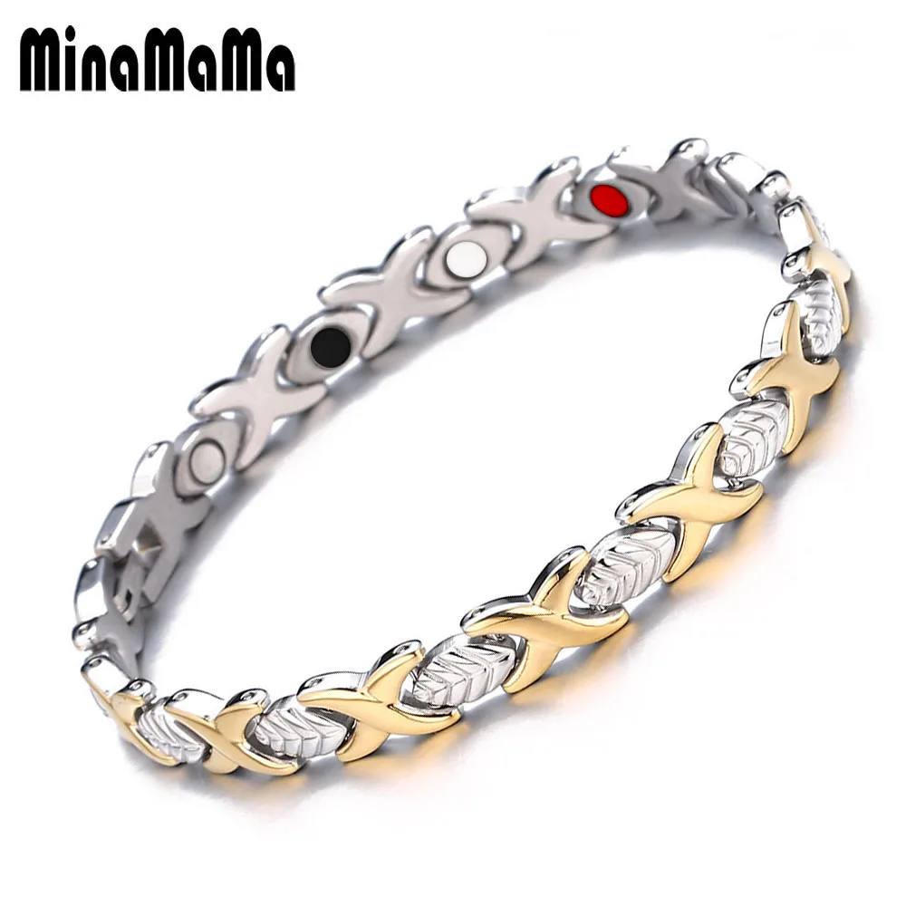 Vintage Stainless Steel Germanium Magnetic Bracelet For Women Negative Ion Far Infrared Energy Bracelets Health Jewelry