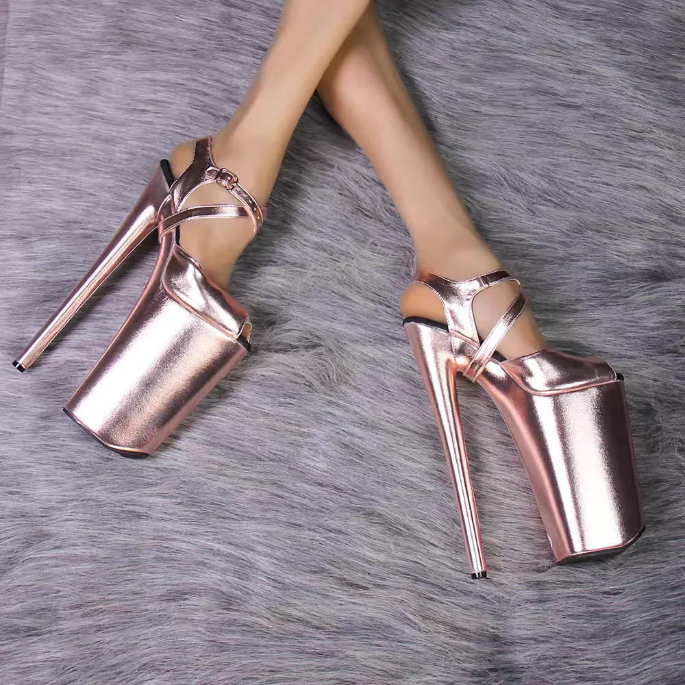 IDEAL MA 26CM Pole Dance High-Heeled Sandals Luxurious And Fashionable Rose Gold Stage Catwalk Shoes