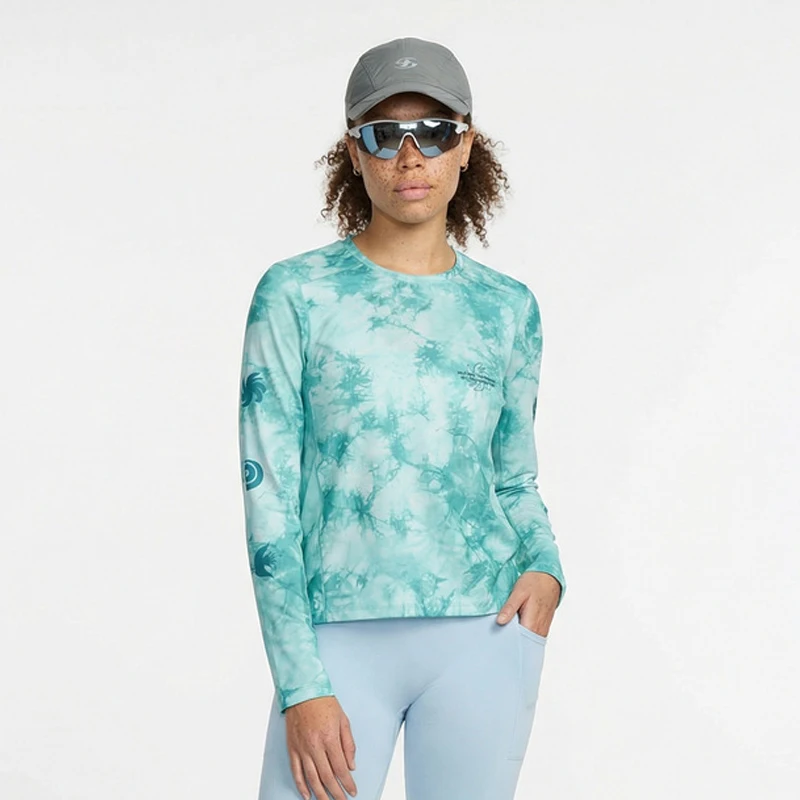 Women's Tie-Dye Digital Print Long Sleeve Running T-Shirt High Stretch Moisture Wicking Quick Dry Athletic Top