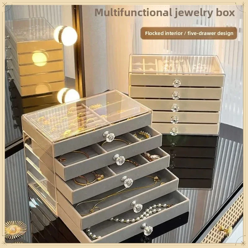 New Compact 5‑Layer Acrylic Jewelry Drawer Organizer Transparent Large Capacity Desktop Portable Jewellery Storage for Home