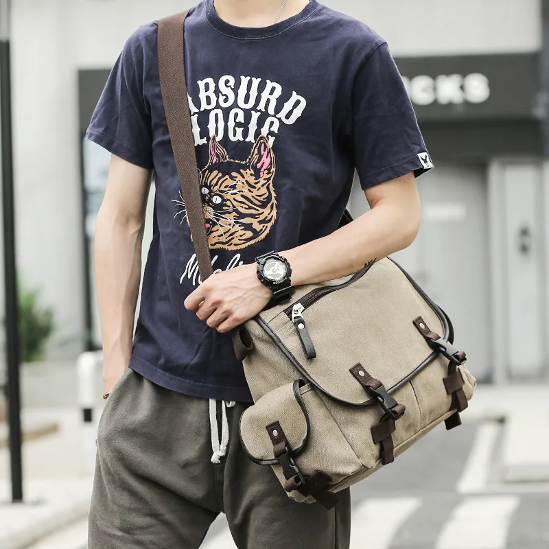 Vintage Casual Canvas One Shoulder Bag Postman Bag Fashion Student Bag Men\'s One Shoulder Crossbody Bag