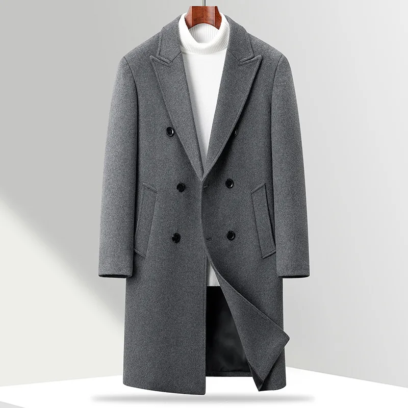 

Новые зимние мужские двубортные пальто, деловые повседневные шерстяные пальто, высококачественные теплые кашемировые плащи, длинные куртки 4XL