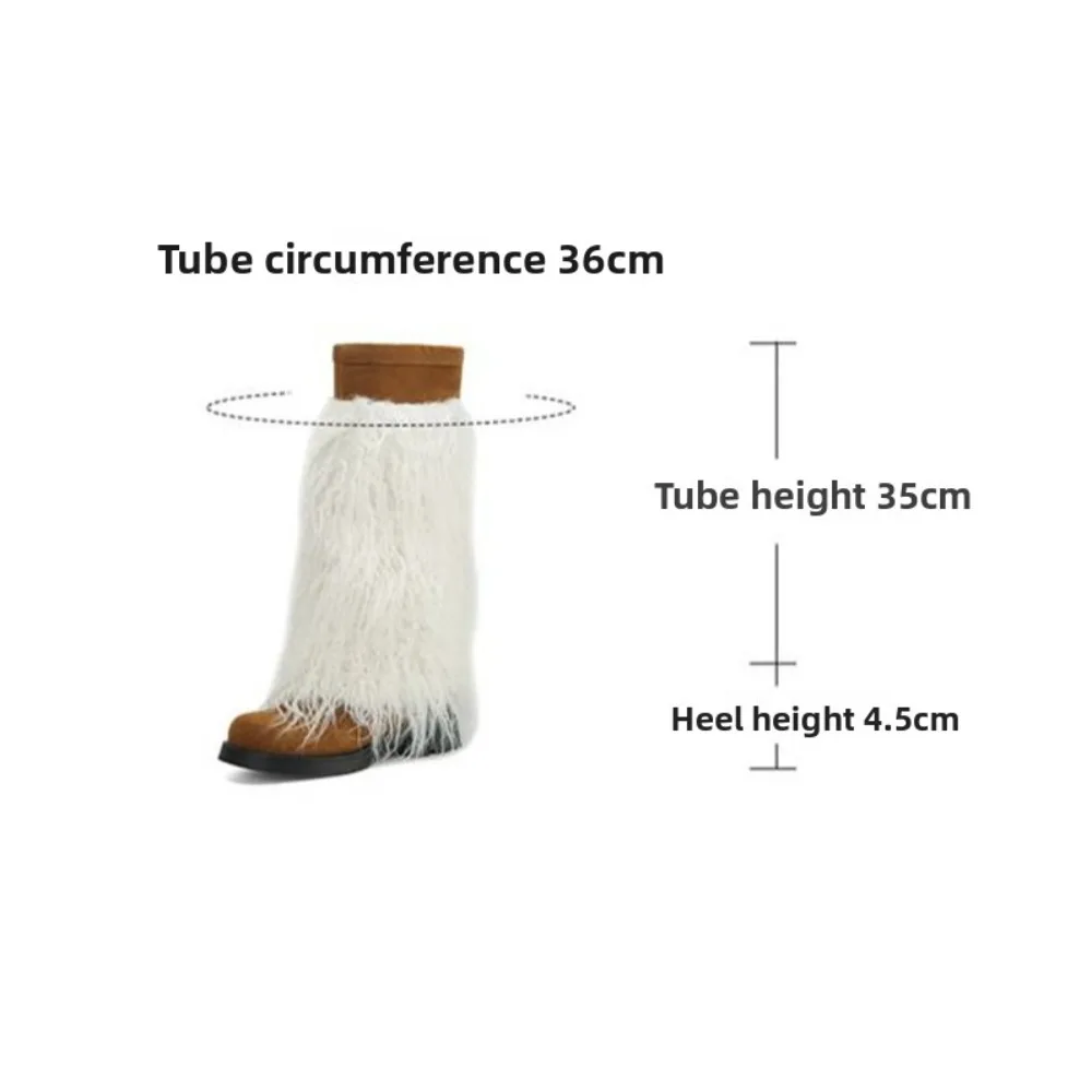 Winter Warm Furry Knee High Boots Women Suede Low Heel Faux Fur Long Boots Brown 34-43 124-11