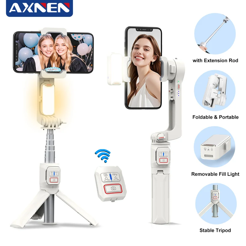 axnen-a10-スマートフォンハンドヘルドジンバル-フィルライト延長ロッド付き-リモート携帯電話ビデオ録画スタビライザー-iphone-android用