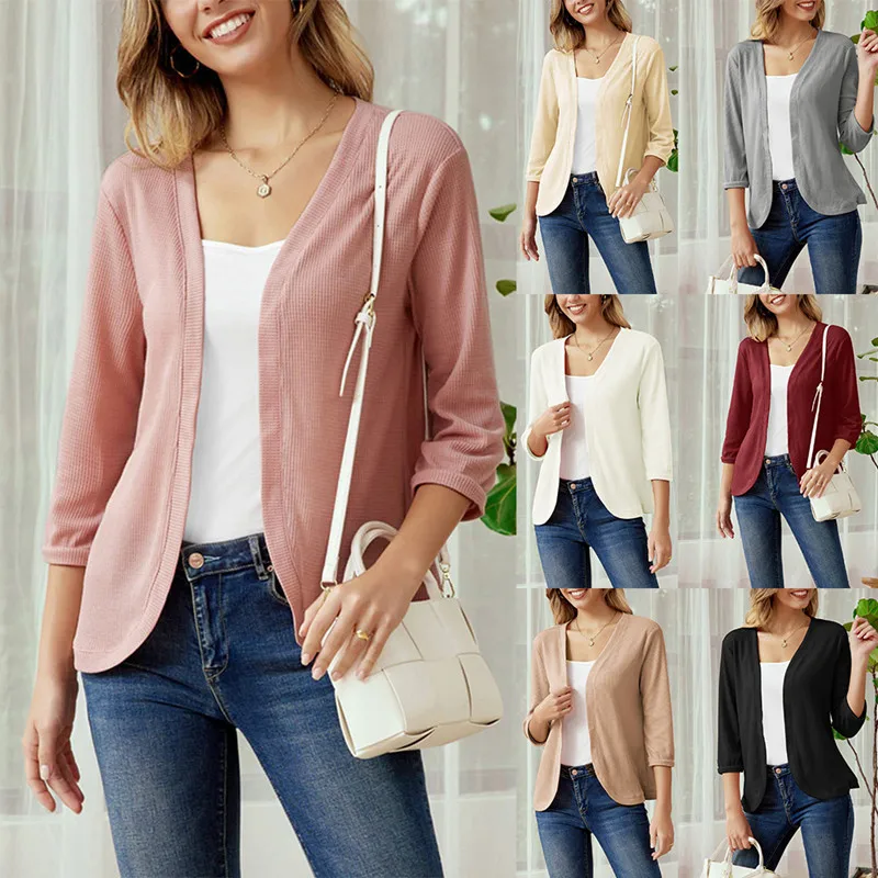 

Women's cardigan small coat nine minutes sleeve solid color casual small coat 2022 autumn/winter new casual and comfortable