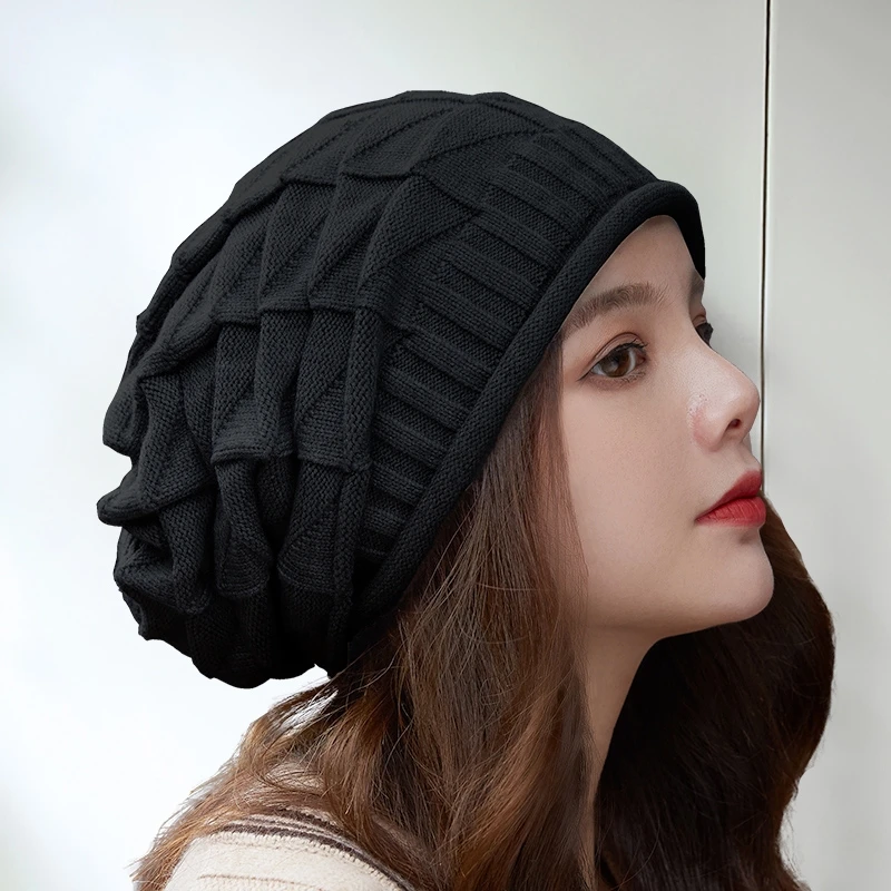 Baggy Slouchy Winter Knitted Beanies Hat for Women Solid Wool Cap Fashion Outdoor Warm Bonnet Hoods Female Snow Ski Warmer Gorra