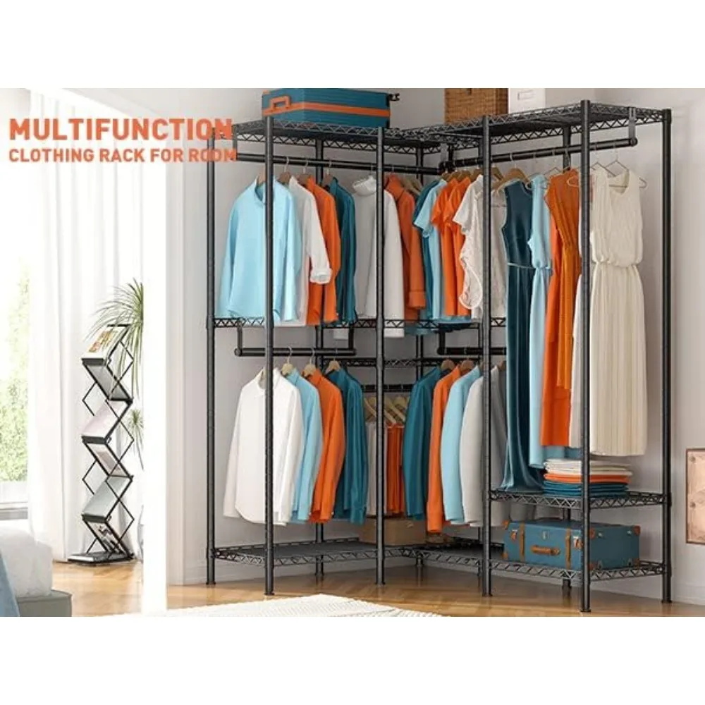 Raybee Clothing Racks for Hanging Clothes Load 1100 LBS Heavy Duty Clothes Rack with 5 Hanging Rods,6 Shelves Freestanding