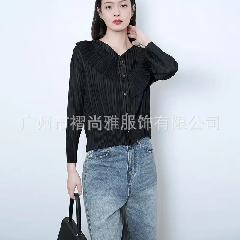 Koszula Miyake Folds 2026 Wiosna Nowy Francuski Styl Luźna Koszula Damska z Charakterem Plisowana Elegancka Wygodna Koszula z Włókna