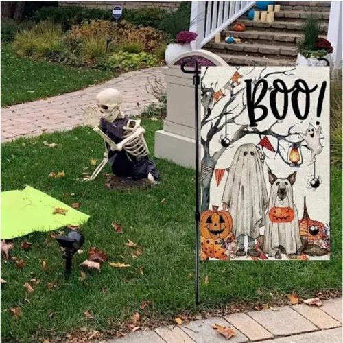 1pc Halloween BOO Little Ghost Animal Garden Flag Holiday Outdoor Yard Garden