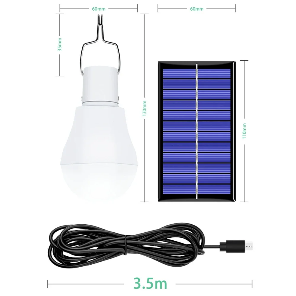 5V Solar Lamp Outdoor Emergency Lamp USB Rechargeable Portable Solar Power Panel Outdoor Camping Lighting Hanging LED Bulb Light